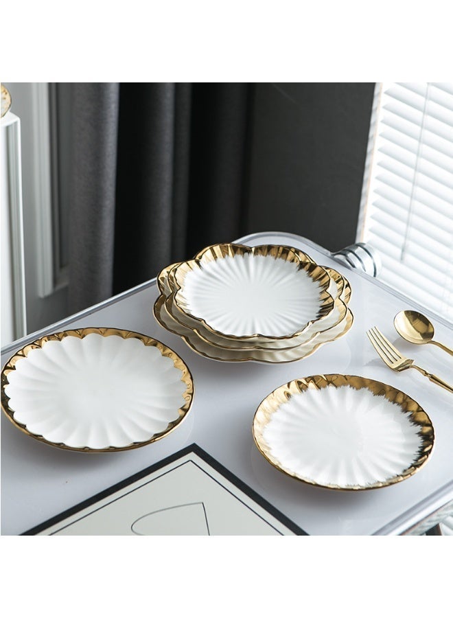 2-Piece Elegant Ceramic Dinner Plate Set, Nordic Light Luxury Style with Gold Rim, 9 Inches & 8 Inches. Light Luxury Plates, suitable for family western meals, steak and desserts. - Image 5